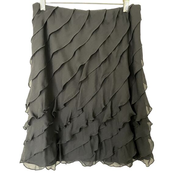 Talbots 100% Silk Black‎ Ruffle Skirt Size 2 NWT - Picture 1 of 5